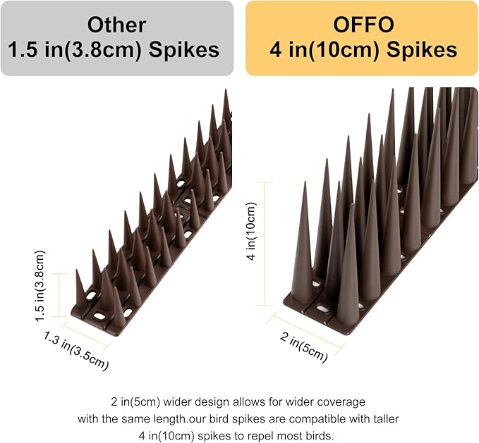 OFFO Bird Spikes Pigeon Outdoor Spikes for Cat Keep Birds Raccoon Woodpecker Away Covers 20 Feet(6.1m), Brown