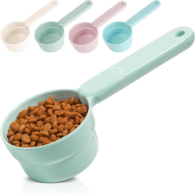 Melamine Dog Food Scoop - 1 Cup Pet Measuring Cup, Comfortable Long Handle Scoop for Dog, Cat, Ferret and Rabbit Food, Dishwasher Safe (Light Green)