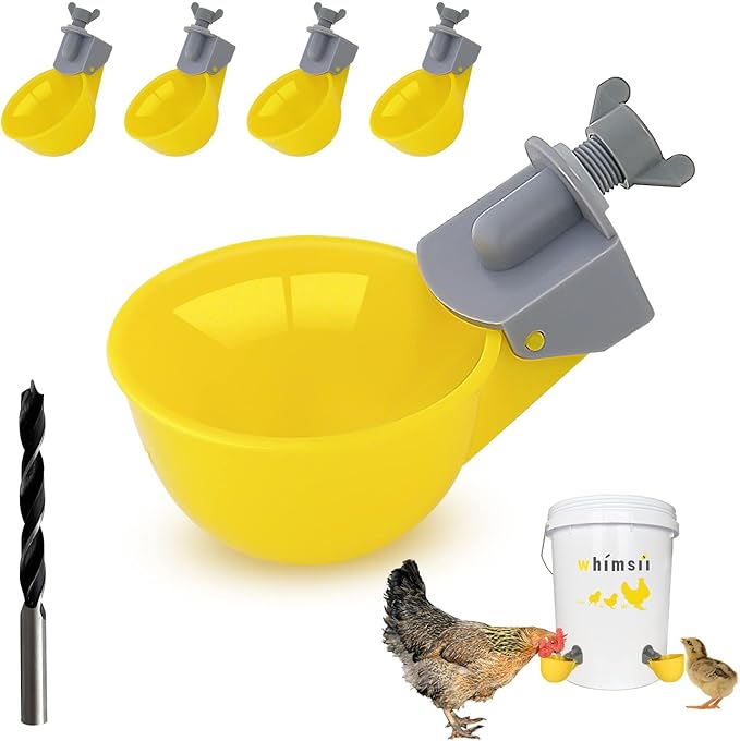 (5 Cups) Chicken Water Cups Feeder, Automatic Chicken Waterer, Anti-Leak System, Holds 50% More Water, Suitable for Chicks, Chicken, Duck, Quail, Turkey