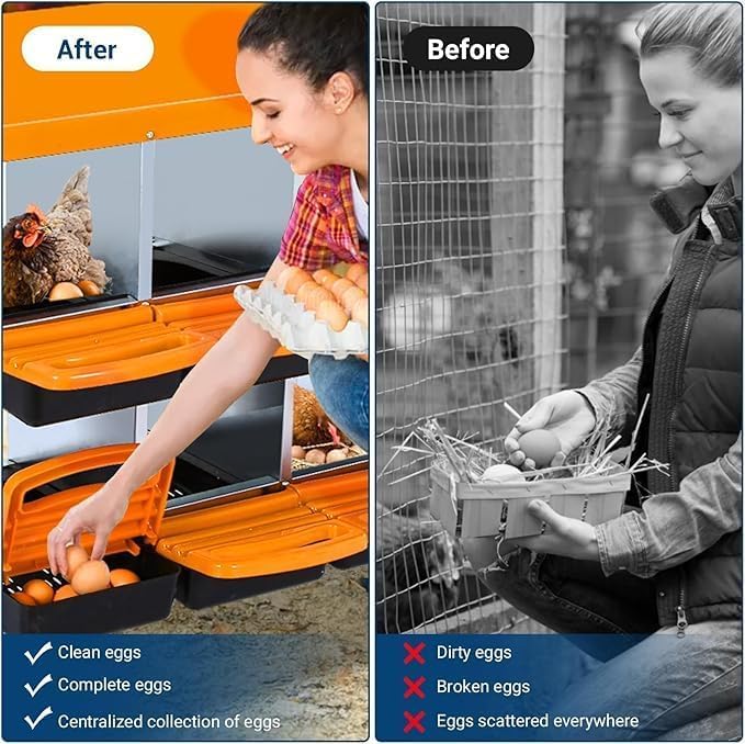 [8-Pack] Chicken Nesting Boxes for Hens - Galvanized Steel Wall Mount or Freestanding Chicken Nest, Removable Plastic Egg Tray & Ventilation Holes - Poultry Nesting Boxes for Egg Laying (Orange)