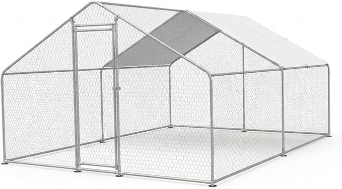 Chicken Coop Large Metal Chicken Coop for 15-20 Chickens with Waterproof and Anti-UV Cover,Premium Walk-in Poultry Cage for Chicken Run,Chicken House for Outdoor Farm Use(11.3'Lx9.8'Wx6.5'H)