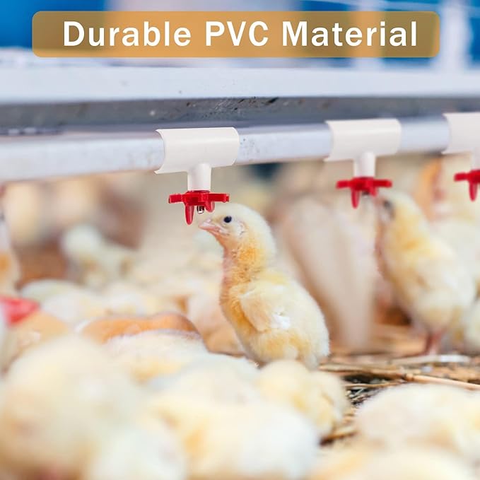 40 Pieces Chicken Waterer PVC Tee Fittings, Automatic Poultry Waterers PVC Fittings for 1/8" FTP Threads, Chicken Water Drinker and Feeder Cups for Poultry Nipples Chicken