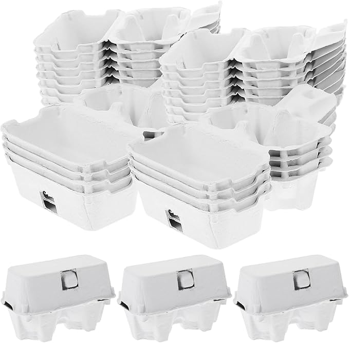Paper Egg Cartons 2 Count 3x4 Paper Pulp Egg Cartons 50PCS Reusable No Breakage for Refrigerator Farm Market Travel Bulk Duck Tray Crates.