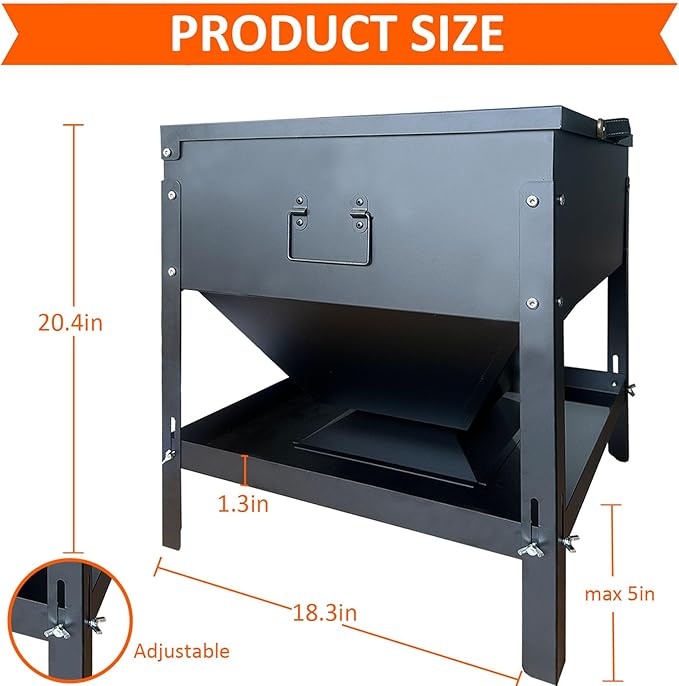 Large Capacity Automatic Chicken Feeder 80lbs Metal Poultry Feeder Set,with Latch & Handle Suitable for Chickens, Ducks, Turkeys（Adjustable Height）