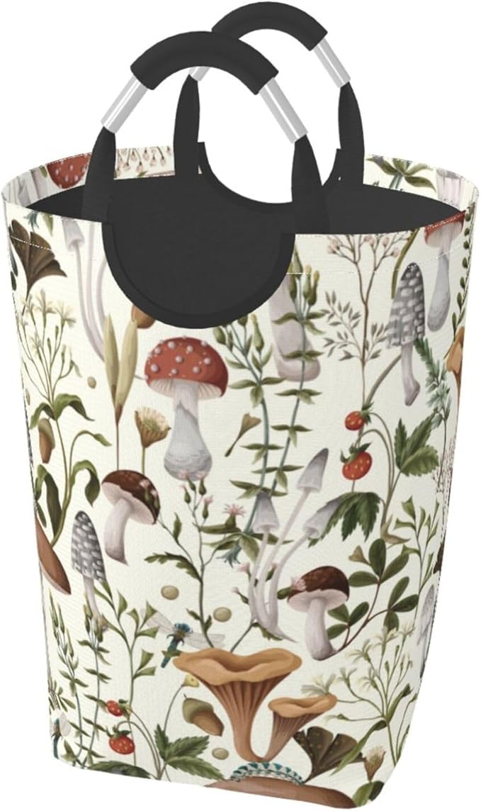 Mushrooms Berries Laundry Basket Green Plants Foldable Laundry Hamper Collapsible Laundry Baskets with Handles Clothes Hamper Laundry Tote Bag for Dorm Family Storage Bin 50L