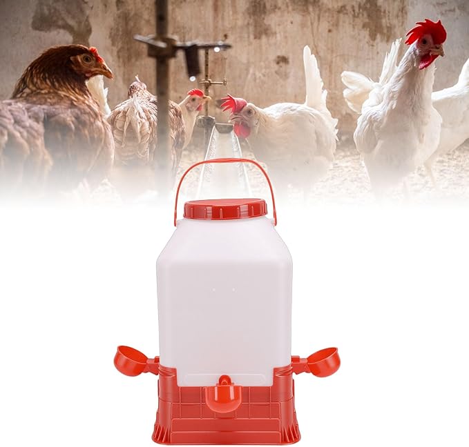 Zerodis Anti Waste Durable Water Fountain Bucket Chick Waterer 10L Large Capacity Chicken Feeder Poultry Water Fountain Bucket Automatic Brooder Starter Kit Coop Accessories for Baby
