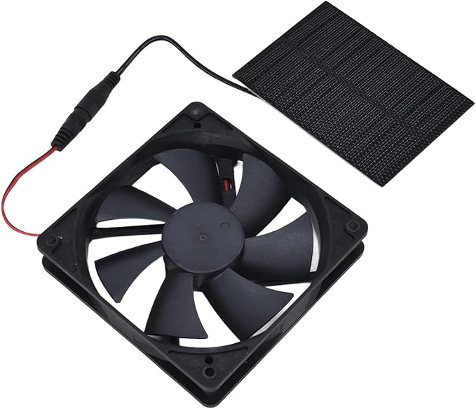 Solar Panel Fan Single Fan, Professional Solar Powered Exhaust Fan Kit Weatherproof Ventilation with Solar Panel Kit for Chicken Coops Greenhouses Sheds Pet Houses 3W 4.7x4.7in Fan