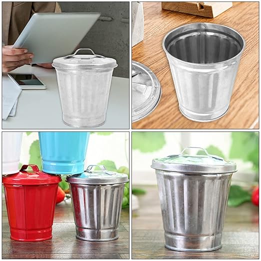 TOYANDONA Galvanized Trash Can Bucket Decorative Garbage Waste Basket Vintage Farmhouse Metal Utility Pail Desktop Garbage Bin Mini Wastebasket Trash Can Holder Flower Pot