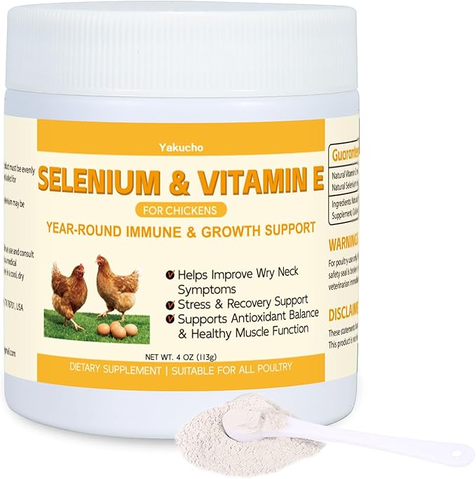 Selenium & Vitamin E Powder for Chickens | Poultry Nutrient Support Blend for Muscle Activity & Daily Balance | Feed Mix Additive for Chickens & All Poultry | 113g