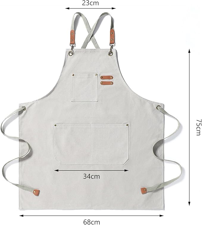 Unisex Aprons with Large Pockets,Cotton Canvas Cross Back Heavy Duty Adjustable Work Apron,Size Kids to Adult