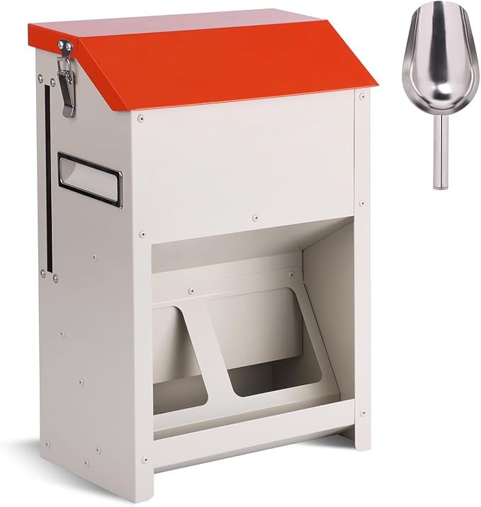 Chicken Feeders No Waste 20lbs Large Automatic Poultry Feeder with Lid Auto Feeding Though Dispenser for Duck Turkey Pheasant Chicken Coop Feeder System