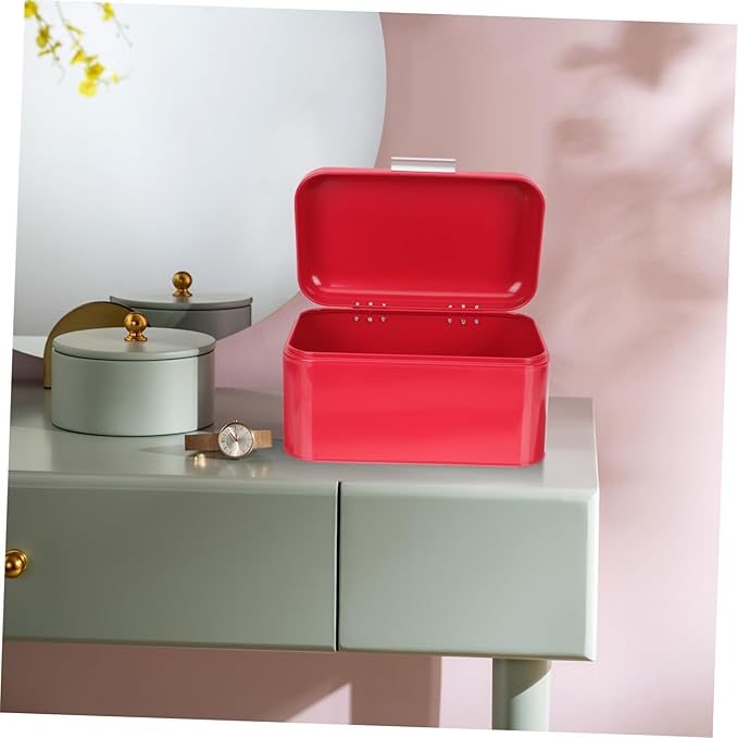 Vintage Metal Bread Box with Airtight Iron Construction Capacity Storage Bin for Kitchen Countertop Flat-bottomed Bread Holder Organizer for Home Supplies and Grain Container
