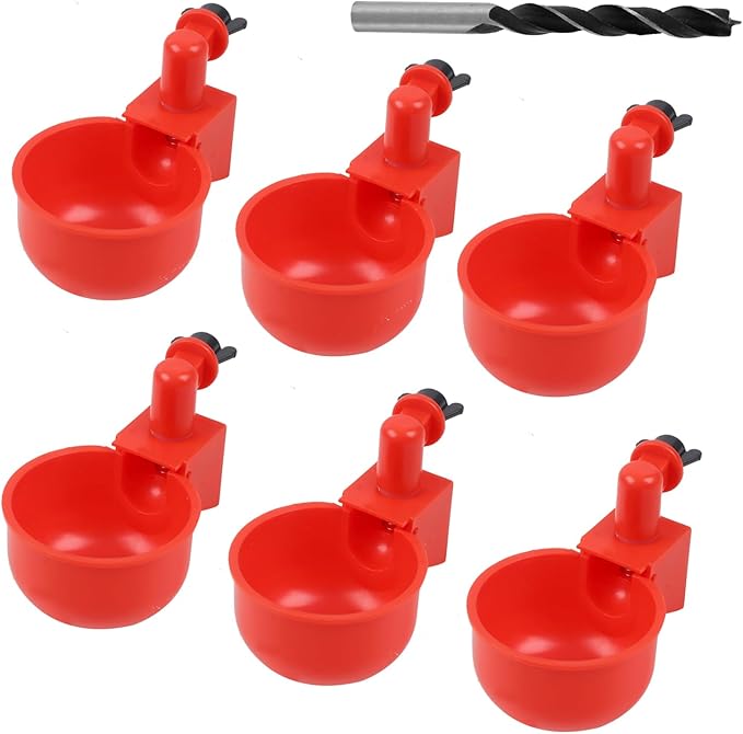 6 Pack Large Automatic Poultry Waterer Cups with Mounting Hole Opener, Plastic Chicken Water Feeder Bowls Kit for Chicks, Duck, Goose, Turkey and Bunny