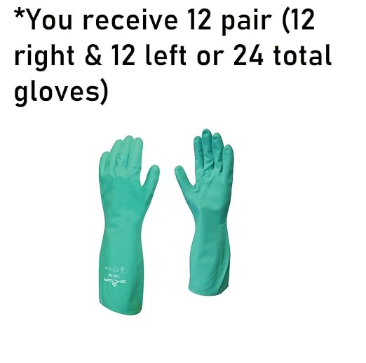 SHOWA 730 Chemical Resistant Gloves, 15-mil Nitrile with Cotton Flock Liner, 13-inch Extended Gauntlet, Bisque Grip, CE Cat III & Food Safe, Green, Large, 12-Pack