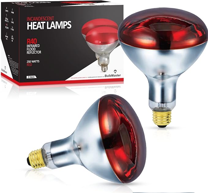 250 Watts R40 Red Heat Lamps Outdoor Bulbs for Pets Flood Light Bulb for Chickens Infrared Reflector 250W R40 Incandescent Medium E26 Base 2 Pack