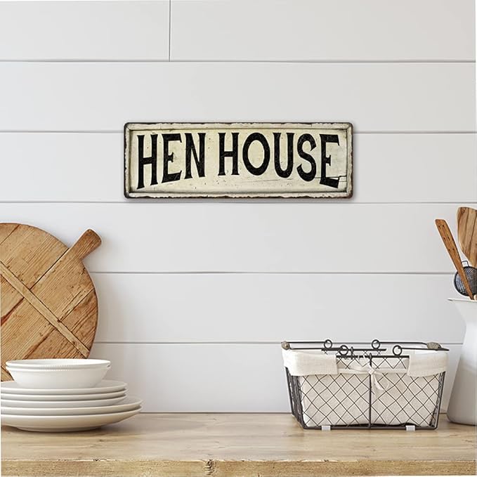 Hen House Sign Farmhouse Signs Wall Decor Art Country Decorations Rustic Vintage Home Tin Plaque Farm Chickens Eggs Gift 6 x 18 High Gloss Metal 206180028193