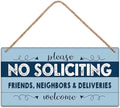 SCAZOMV Please No Soliciting Friends Neighbors Deliveries Welcome Thank You Funny Rustic Wood Front Door Sign Vintage Outdoor Wall Art Hanging Plaque Porch Yard Home Farmhouse Decor 10''x 5''