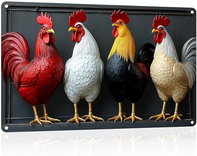 Four Rooster Not 3D Funny Chicken Coop Sign 8x12 Inch Grade Reflective Sheeting Rust Free Aluminum Easy to Mount Pre-Drilled Holes Decor for Farm Chicken Coop Kitchen Backyard