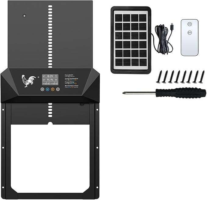 Solar Powered Automatic Chicken coop Door with Timer and Light Sensor, Aluminum Alloy Chicken Door with Remote Control