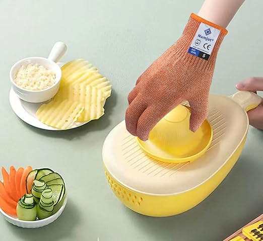 Cutting Gloves, Food Grade Level 5 Protection, Safety Kitchen Cut Gloves for Oyster Shucking, Fish Fillet Processing, Mandolin Slicing, Meat Cutting and Wood Carving. (Orange-Small 2 Pairs)
