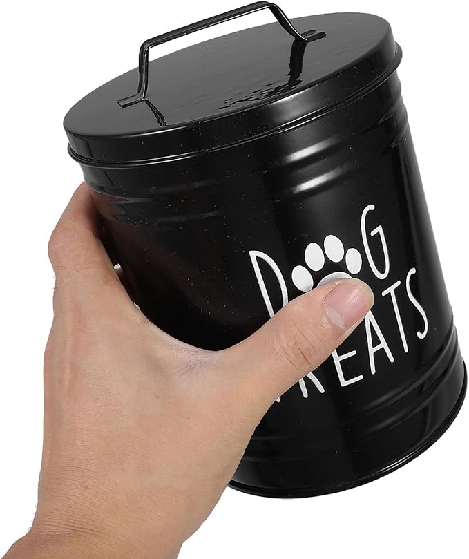 Dog Food Storage Container with Airtight Metal Lid, Rustic Pet Treat Holder Bin for Kitchen Counter, Black Sealed Grain Canister for Puppy Food
