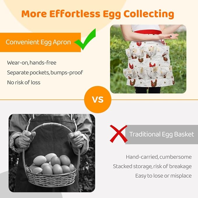 Egg Gathering Holding Apron, Canvas 12 Pockets, Apron Egg Collecting for Duck Chicken Goose Eggs, Egg Carrier Apron Canvas