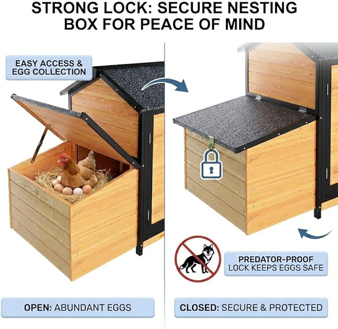 118" Large Wooden Chicken Coop with Run - Outdoor Hen House for 4-6 Chickens, Poultry Habitat Supplies with Chicken Nesting Box, Ventilated Window, Free-Range Door & Slide-Out Tray