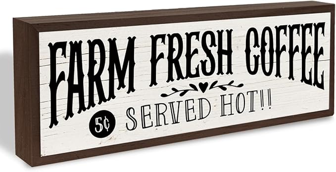 Country Style Cafe Decor, Farm Fresh Coffee Sign, Decorative Wooden Wall Plaque, Home Decor for Kitchen Bar, Cafe Decors, Housewarming Gift 9.5x3.1x1 inches