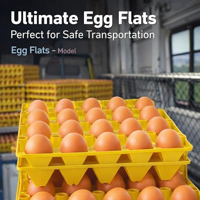 Plastic Egg Flats 30 Cell Holder Tray 5PCS, Durable Storage and Transportation Container - Stackable Design, Reusable Material, Ideal for Home and Farm Use (Yellow)