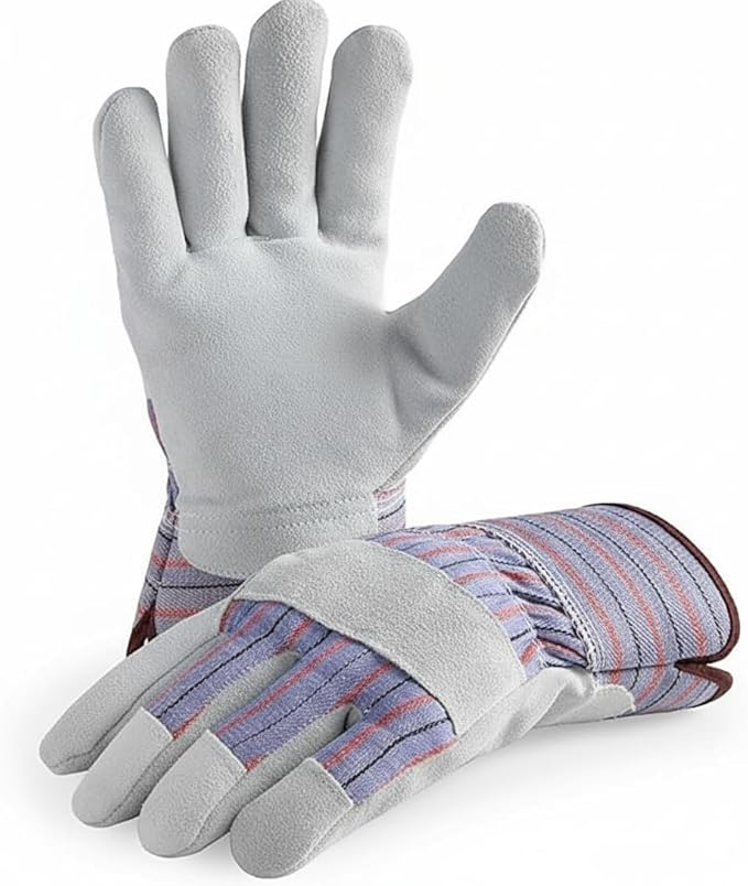 Giorgino Cow Split Leather Work Gloves Pack of 5 for Men & Women, Gardening Gloves with Reinforced Fingertips, Knuckle Guard & Safety Cuff