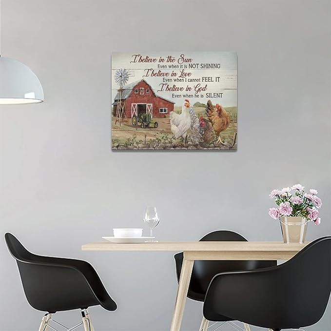 banonaty Rooster Kitchen Decor Wall Art Rustic Farmhouse Chicken Barn Pictures Wall Decor Country Inspirational Quotes Canvas Prints Home Office Decorations For Bathroom Dinning Room Framed 16''x12''