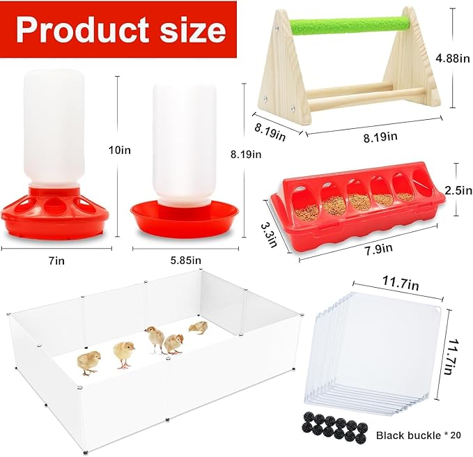 Chick Brooder Box Starter Kit with Chick Perch,flip Top Poultry Feeder, 1l Chick Feeder and Waterer Kit, Baby Chick Starter Home Kit, Baby Chicken Supplies for Baby Chick, Duck and Quail