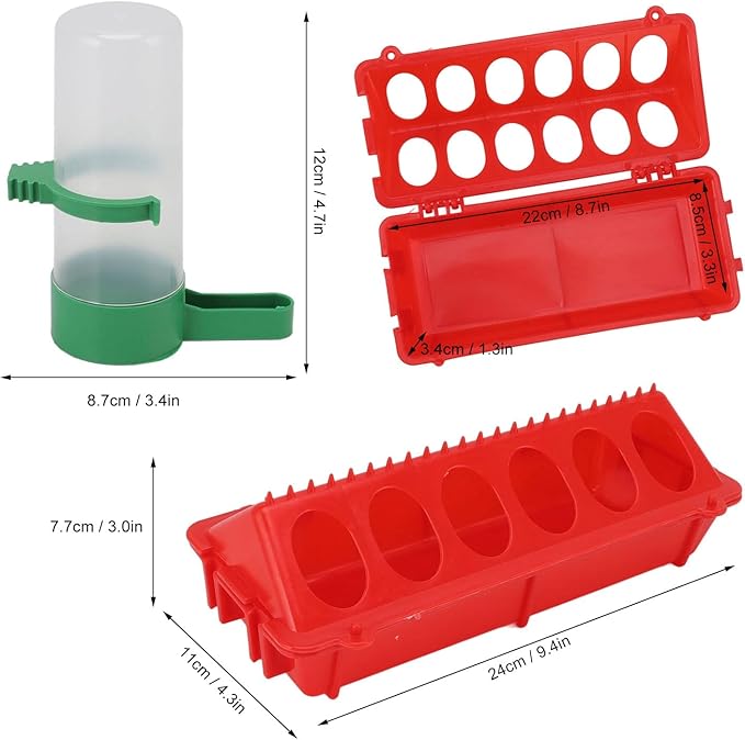 Plastic Chick Feeder and Waterer Kit, 12 Holes, 140ML Capacity, Small Poultry Bird Feeding Set, 2 Pack