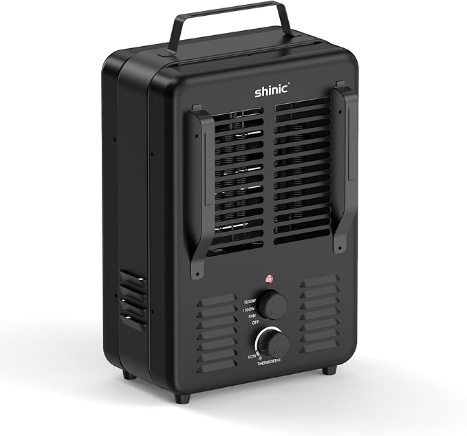 Shinic 1500W Milkhouse Heater, Milkhouse Utility Heater with Adjustable Thermostat, Tip-Over & Overheat Protection, ETL Listed for Garage, Farm, Workshop, Black
