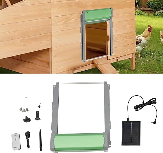 CNCEST Automatic Chicken Coop Door Solar Powered,Smart Anti-Pinch Aluminum Automatic Chicken Door with Timer and Light Sensor,Range 40M Remote Control Solar Chicken Coop Door,Waterproof