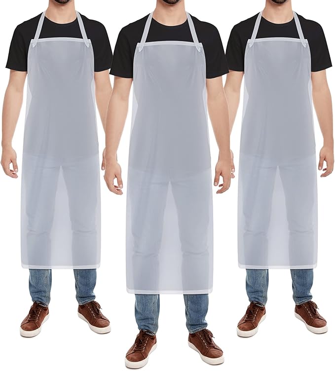 Hercicy 3 Pcs Heavy Duty Waterproof Aprons 47 Inches PVC Vinyl Aprons Transparent Plastic Oil Proof Apron for Dishwashing Cooking Kitchen Cleaning Drawing(White)
