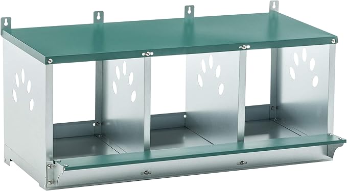 Chicken Nesting Box, 3 Compartment Hens Nest Boxes, Metal Nesting Chicken Laying Box for Outdoor Chicken Coop Cages Farm Yard, Green (3 Holes)