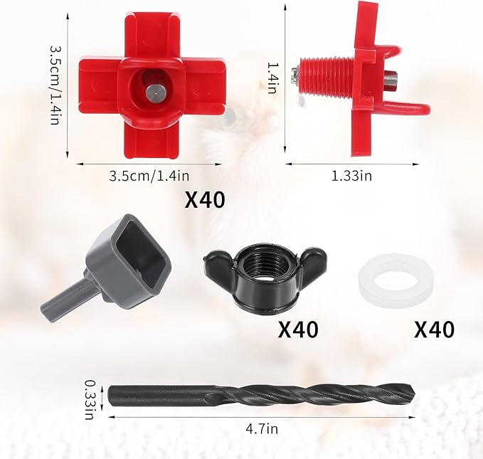 40 Pack Chicken Water Nipples, Horizontal Chicken Nipple Waterer with Drill Bits Side Mount Automatic Poultry Water Nipples Non Leak for Bucket Poultry Feeders Coop Outdoor Waters Saving Design