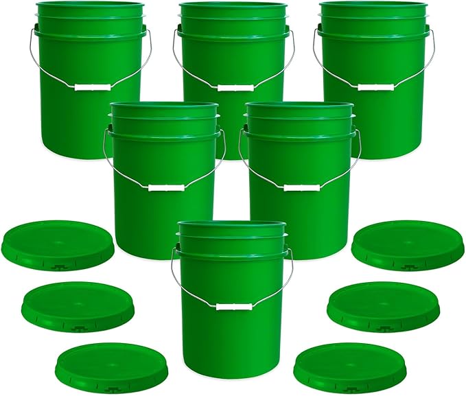 ePackageSupply 5 Gallon Bucket with Airtight Lid | Made in USA | Food Grade | Heavy-Duty Premium HPDE Plastic | Durable 90 Mil All Purpose Pail | Easy Stack and Store | BPA Free | 6 Count
