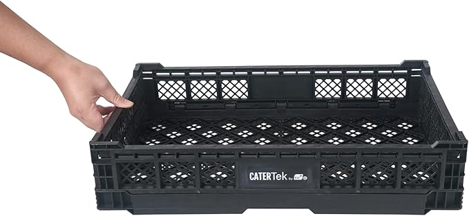 Restaurantware Plastic Milk Crates for Storage - 10 Pack - Cater Tek Stackable Storage Buns for Organizing - Collapsible Storage Basket for Groceries, Black