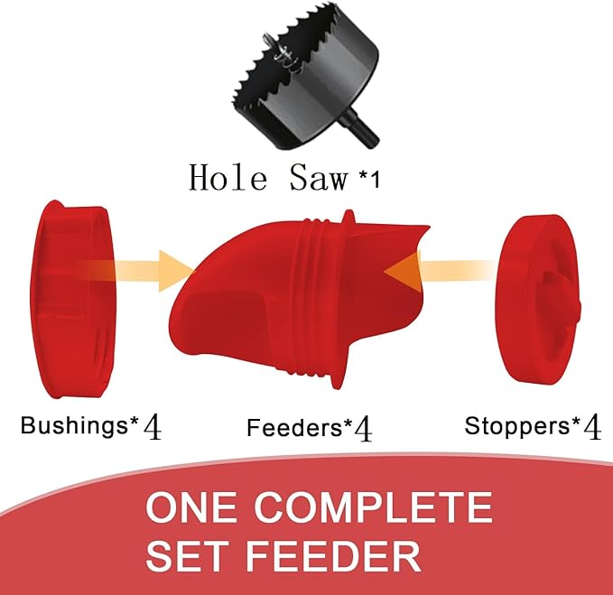 No-Waste Automatic Chicken Feeder – Gravity Feed Port Kit for Buckets & Barrels, Reduces Feed Spillage, Outdoor Poultry Feeder DIY Farm Supply