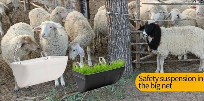Goat Feeders Hanging 3 Pack 5 Quart, Chicken Waterer Feeder Trough for Poultry Duck Sheeple Coop Dog Livestock Poultry Plastic Trough Bucket, Hanging or Screw-in Fence Feeder with Clips, White