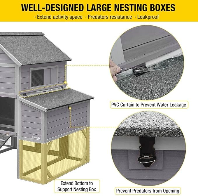 Aivituvin Extra Large Chicken Coop for 10-15 Chickens, Reinforced Structure Outdoor Wooden Chicken House with 6 Nesting Boxes, Extended Run, Waterproof Roof, Iron Edge, 137" L x 63" W x 62" H