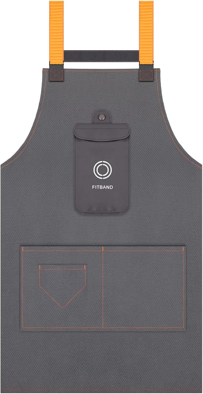 Adjustable Work Apron with Secure Multi Phone Pocket - Design for Cooking, BBQ, Gardening, Carpentry, Bartending, Serving