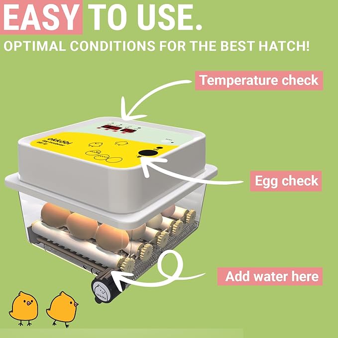 OBI-12 Egg Incubators for Hatching Eggs – Incubator for 12 Eggs with Automatic Egg Turner - Brooder for Chicken Eggs, Quail, and Duck Eggs - Yellow
