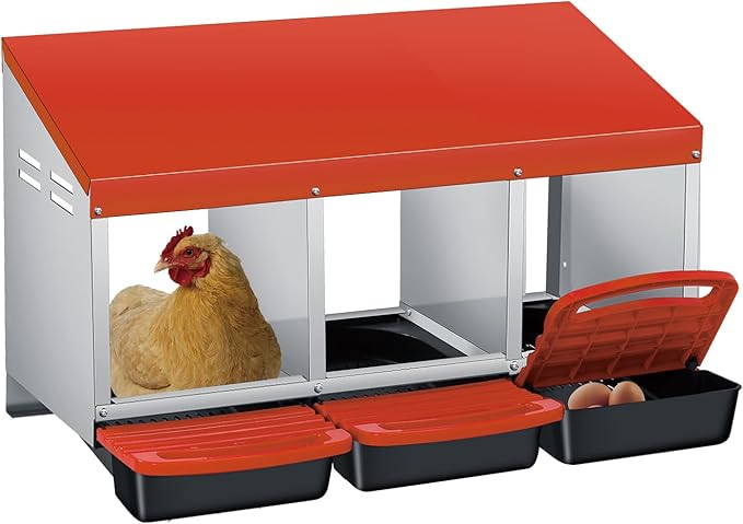 Nesting Boxes for Chickens, 3 Holes Chicken Nesting Box with Removable Tray, Easy Egg Collection, Roll Away Nesting Box for Hens, Chicken Coop, Orange