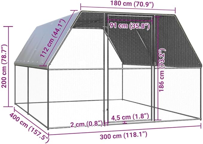 Large Chicken Cage Galvanized Steel Walk-in Coop 118 x 118 x 79 in Weatherproof Run with Lockable Door for Backyard Poultry and Farm