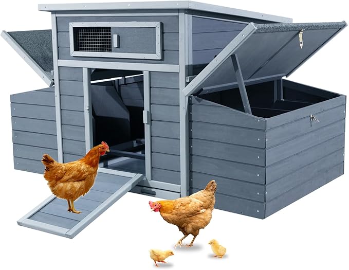 Large Outdoor Wooden Chicken Coop with Dual-Side Nesting Boxes - Weatherproof Design, Predator-Proof Latches, Superior Ventilation & Free-Range Access for Poultry