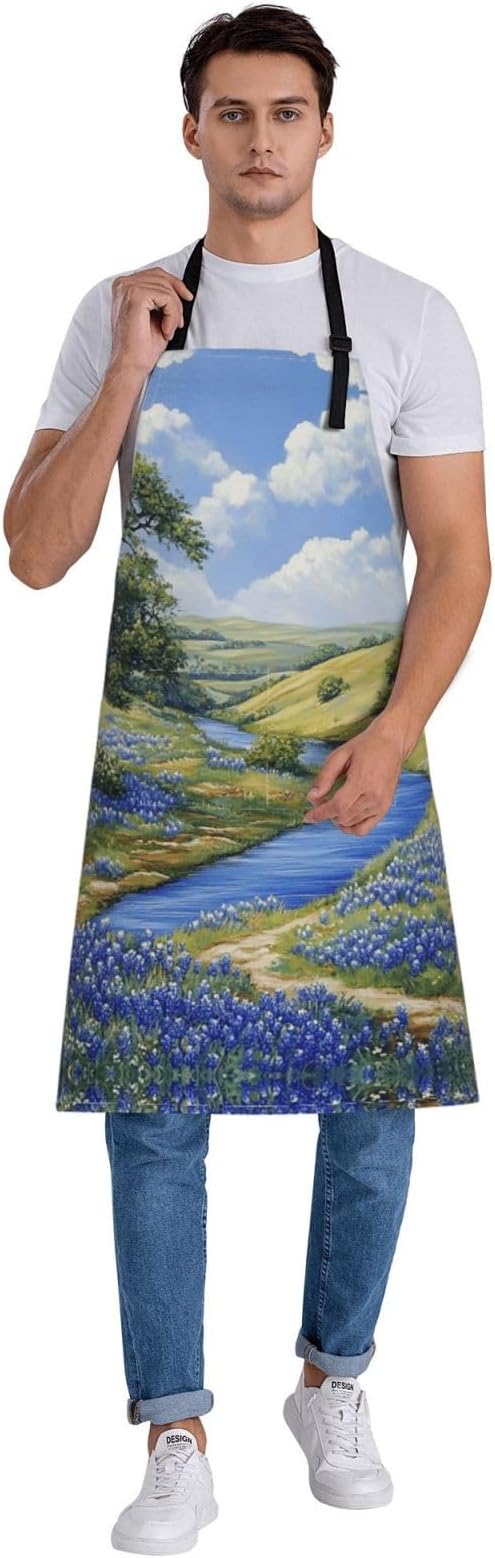 Kitchen Aprons for Men Women Waterproof Apron with 2 Pockets Skis on mountain Apron Adjustable Bib Aprons