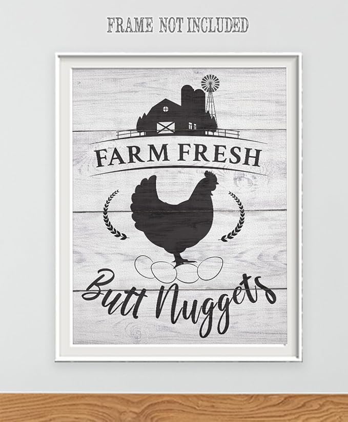 Farm Fresh Butt Nuggets - Farm Animal Chicken Coop 28x36 Unframed Print, Funny Chicken Sign for Farmhouse Decor, Rustic Country Wall Art, Kitchen Decor, Farm Fresh Eggs Wall Art, Cottagecore Style